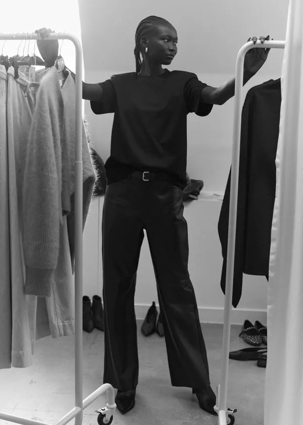 and Other Stories PaddedShoulder Cotton TShirt Black Women Tops and Tshirts