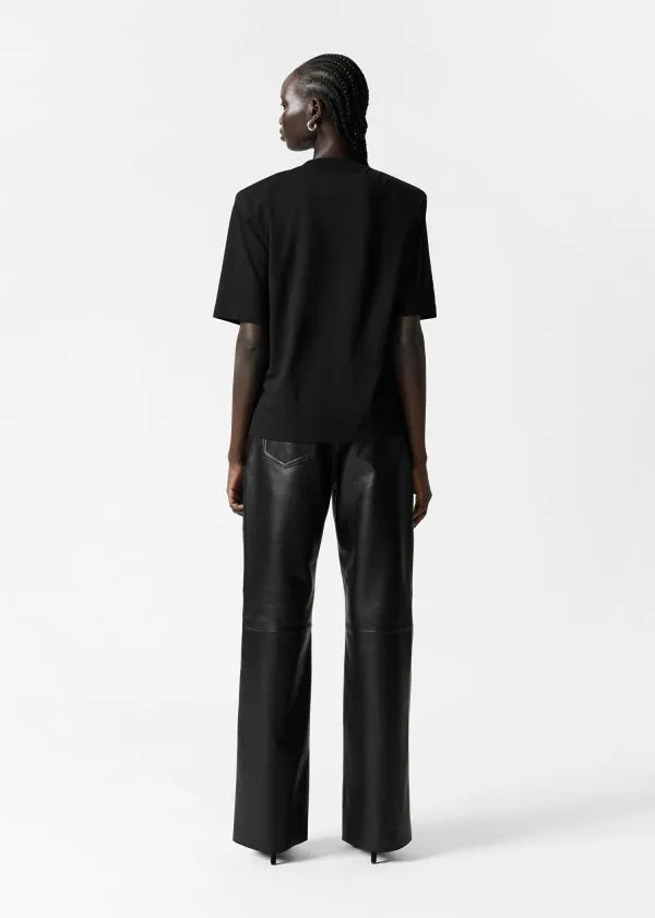 and Other Stories PaddedShoulder Cotton TShirt Black Women Tops and Tshirts
