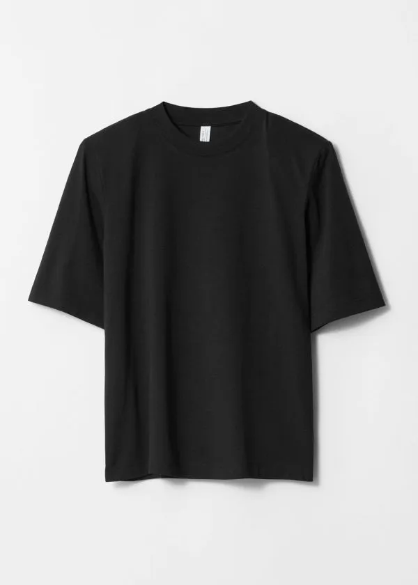 and Other Stories PaddedShoulder Cotton TShirt Black Women Tops and Tshirts