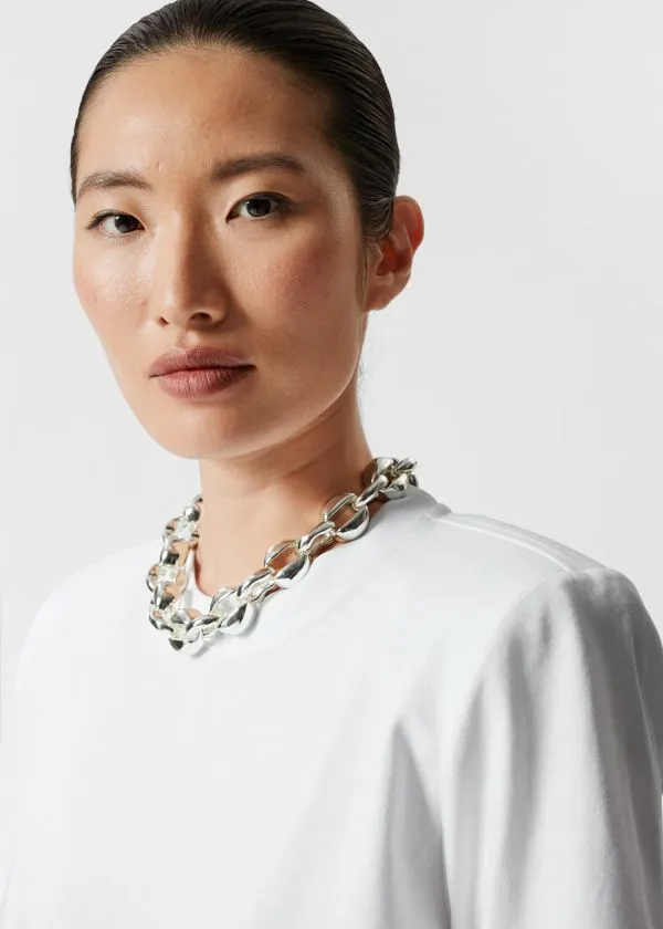 and Other Stories PaddedShoulder Cotton TShirt White Women Tops and Tshirts