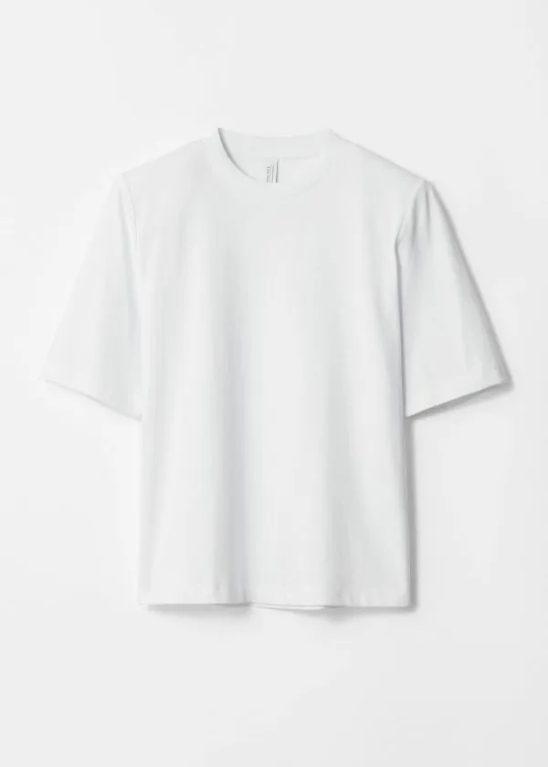 and Other Stories PaddedShoulder Cotton TShirt White Women Tops and Tshirts