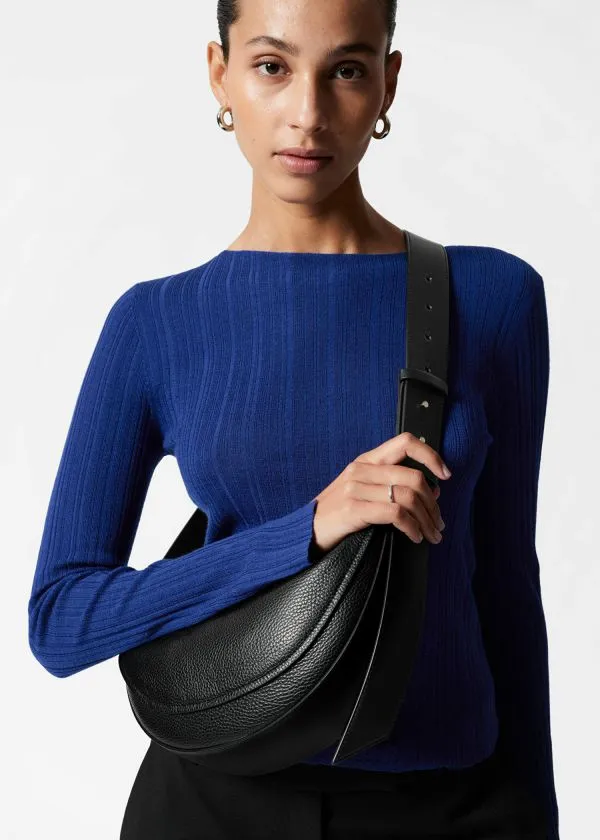 and Other Stories Paneled Leather Bag Black Women Shoulder Bags