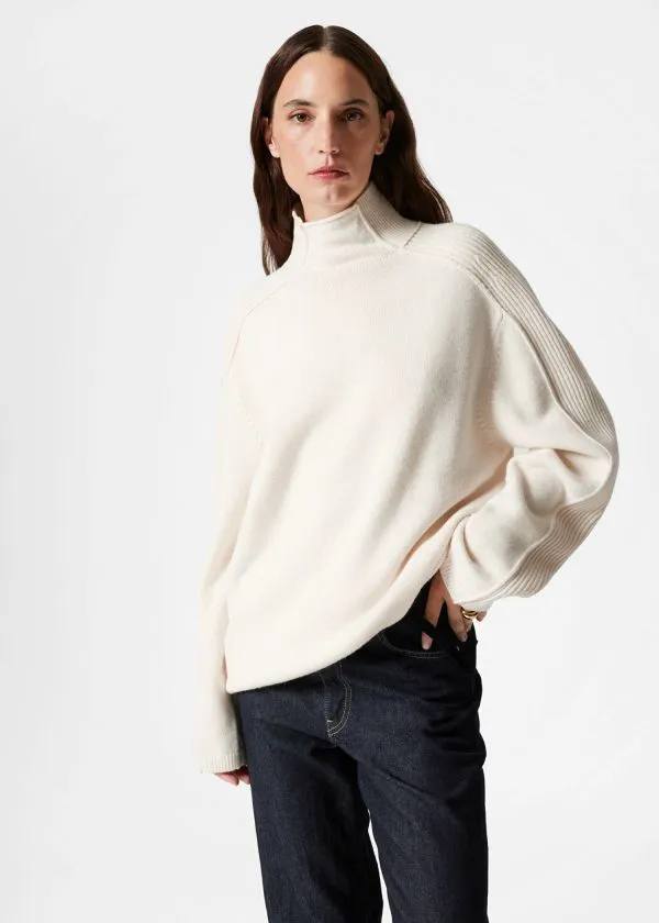 and Other Stories Panelled Wool Turtleneck Jumper White Women Knitwear