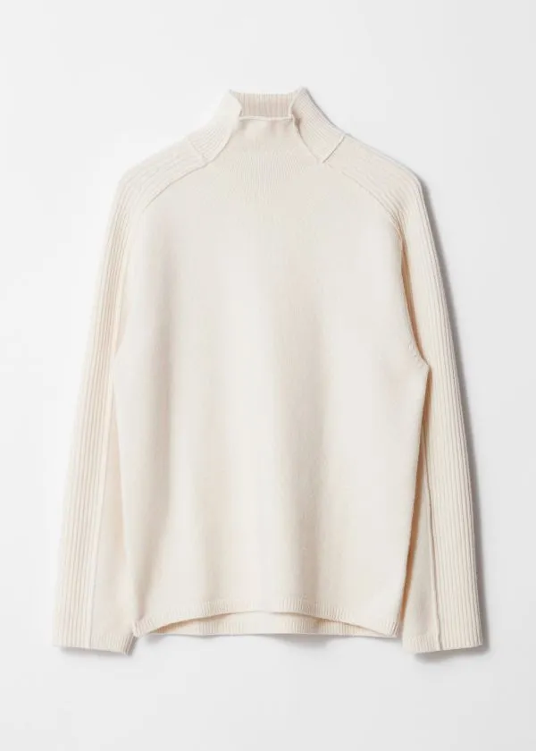 and Other Stories Panelled Wool Turtleneck Jumper White Women Knitwear and Other Stories Panelled Wool Turtleneck Jumper White Women Knitwear