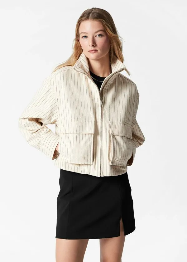 and Other Stories PatchPocket Jacket Cream Pinstripe Women Jackets and Coats