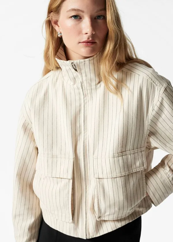 and Other Stories PatchPocket Jacket Cream Pinstripe Women Jackets and Coats