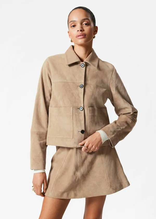 and Other Stories PatchPocket Leather Jacket Beige Women Jackets and Coats