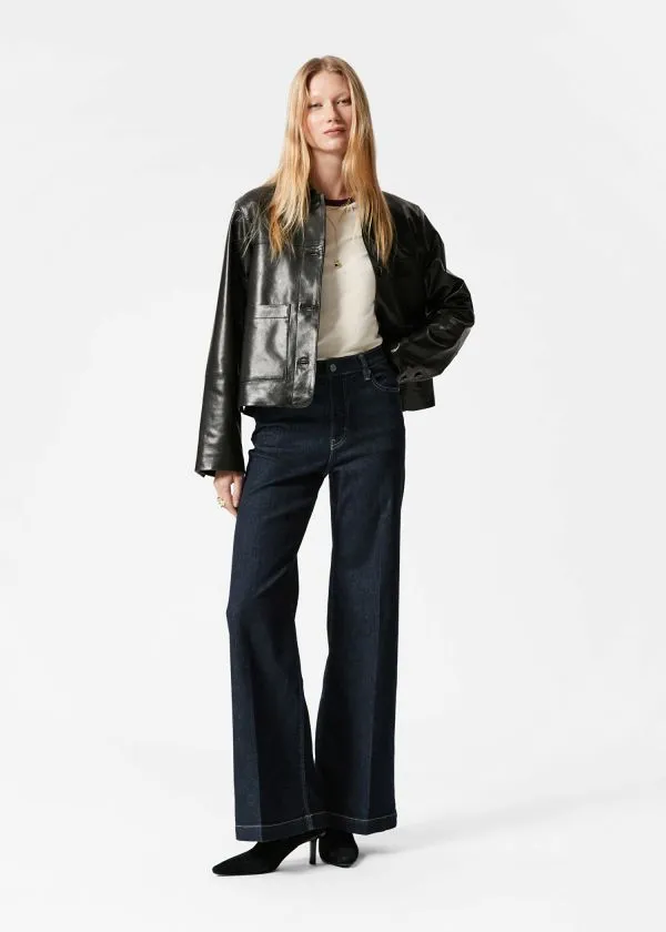 and Other Stories PatchPocket Leather Jacket Black Women Jackets and Coats