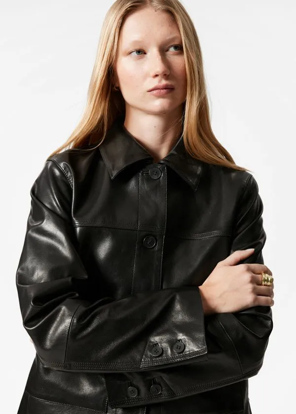 and Other Stories PatchPocket Leather Jacket Black Women Jackets and Coats