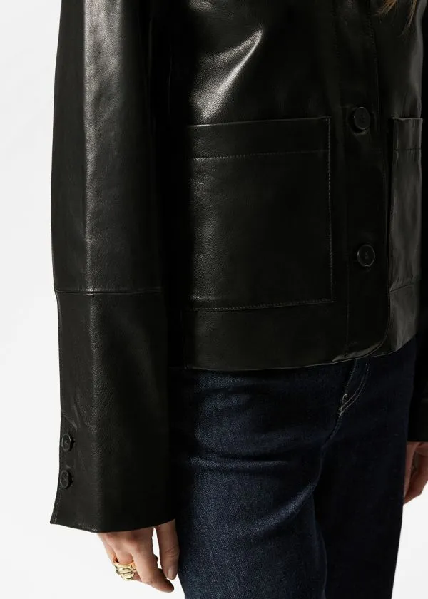 and Other Stories PatchPocket Leather Jacket Black Women Jackets and Coats