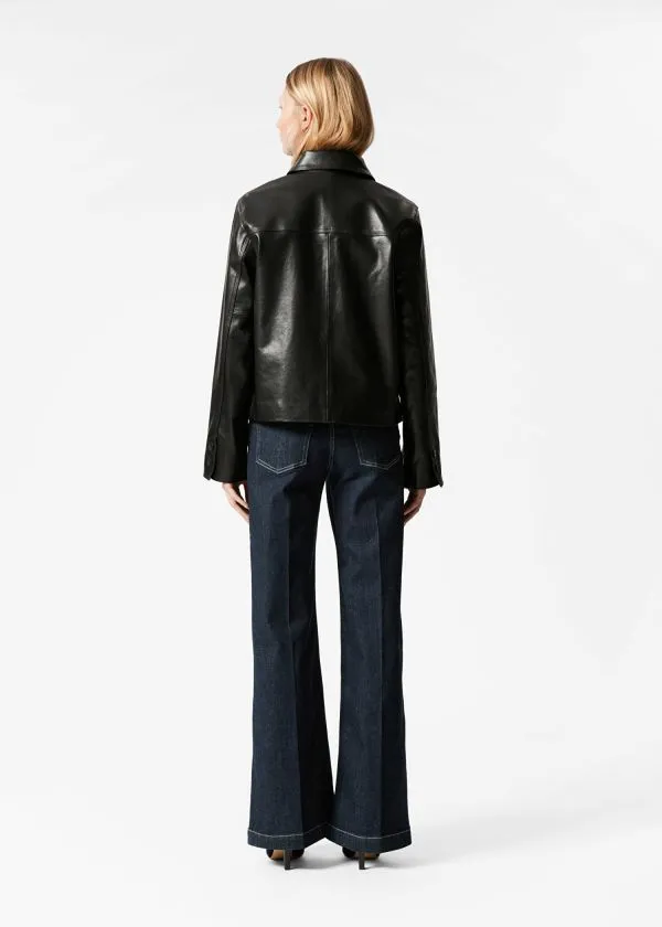 and Other Stories PatchPocket Leather Jacket Black Women Jackets and Coats