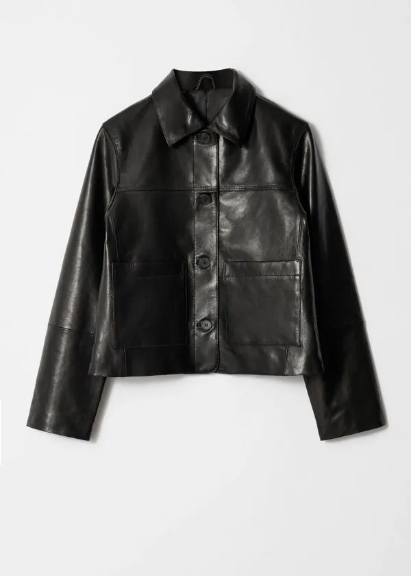 and Other Stories PatchPocket Leather Jacket Black Women Jackets and Coats