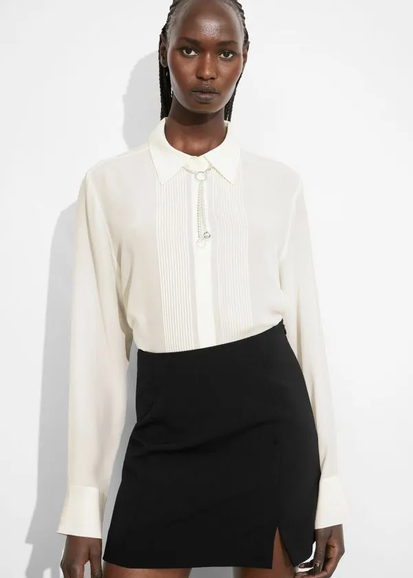 and Other Stories PintuckDetailed Silk Shirt White Women Blouses and Shirts