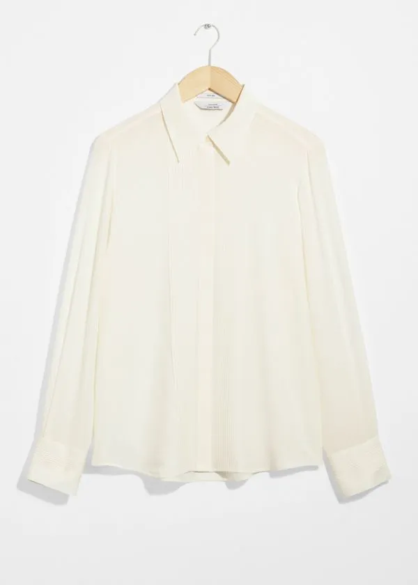 and Other Stories PintuckDetailed Silk Shirt White Women Blouses and Shirts