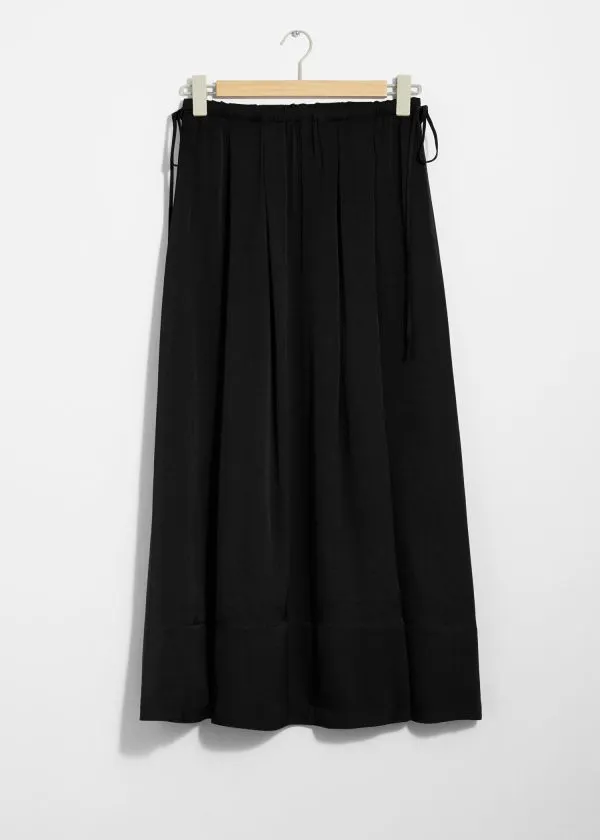 and Other Stories Pleated Drawstring Midi Skirt Black Women Skirts