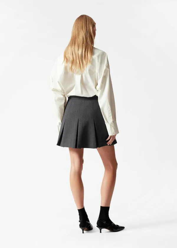and Other Stories Pleated Herringbone Mini Skirt Grey Women Skirts