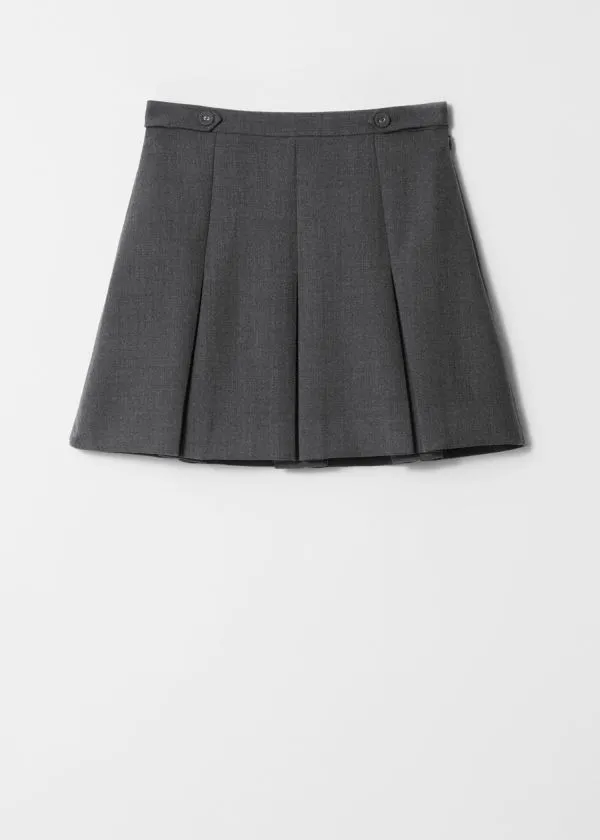 and Other Stories Pleated Herringbone Mini Skirt Grey Women Skirts