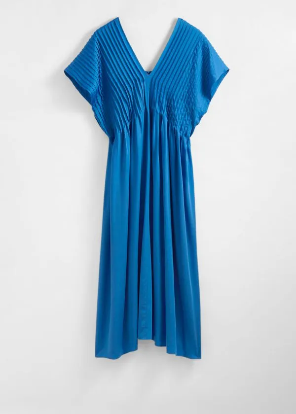and Other Stories Pleated Midi Dress Blue Women Dresses