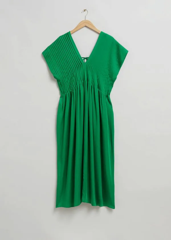 and Other Stories Pleated Midi Dress Bright Green Women Dresses