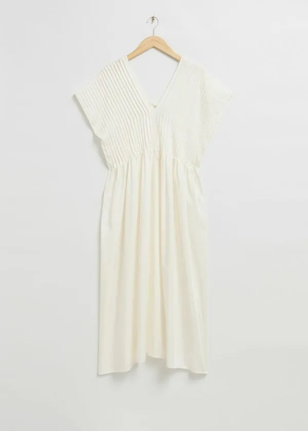 and Other Stories Pleated Midi Dress Cream Women Dresses
