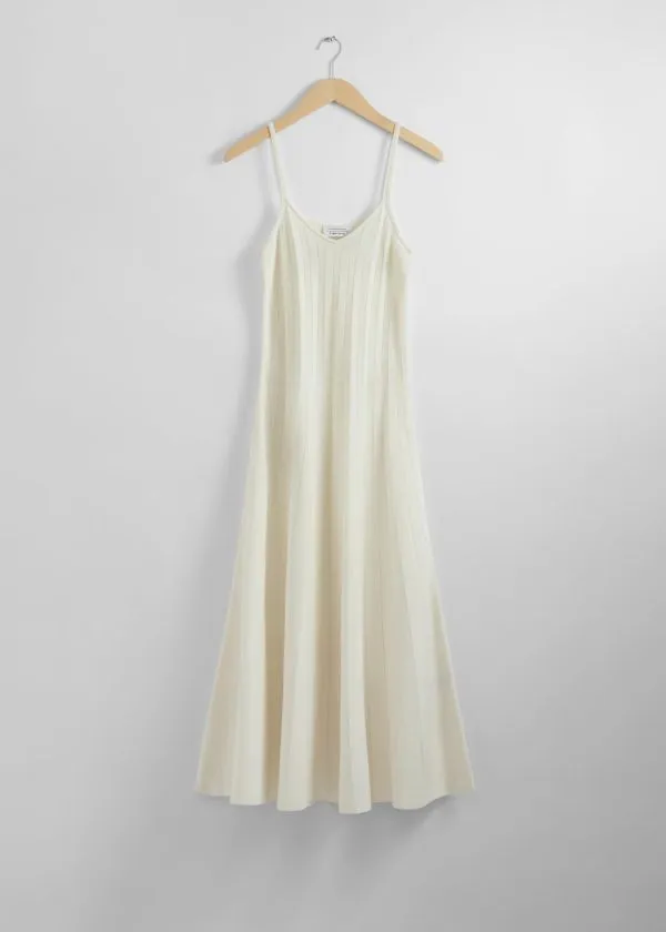 and Other Stories Pleated Strappy Midi Dress Cream Women Dresses