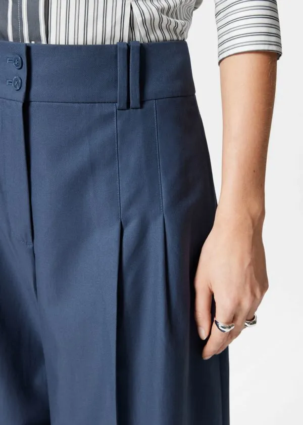 and Other Stories Pleated Wool Trousers Dark Blue Women Trousers
