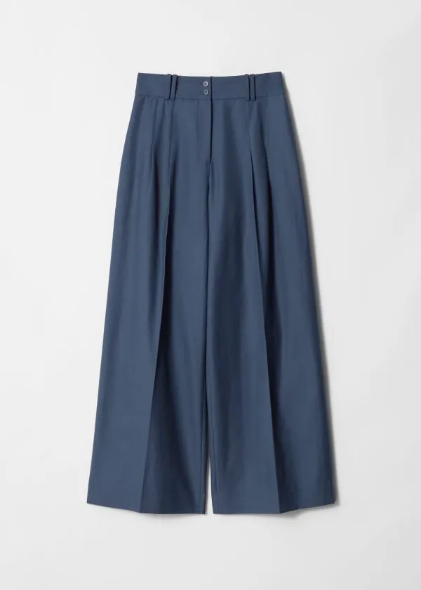 and Other Stories Pleated Wool Trousers Dark Blue Women Trousers