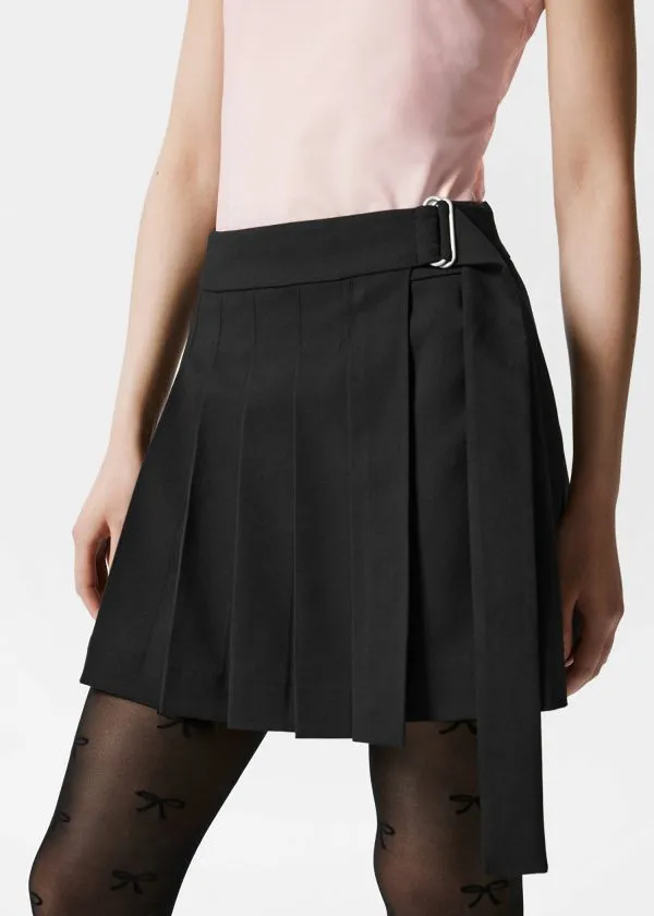 and Other Stories Pleated Wrap Mini Skirt Black Women Skirts