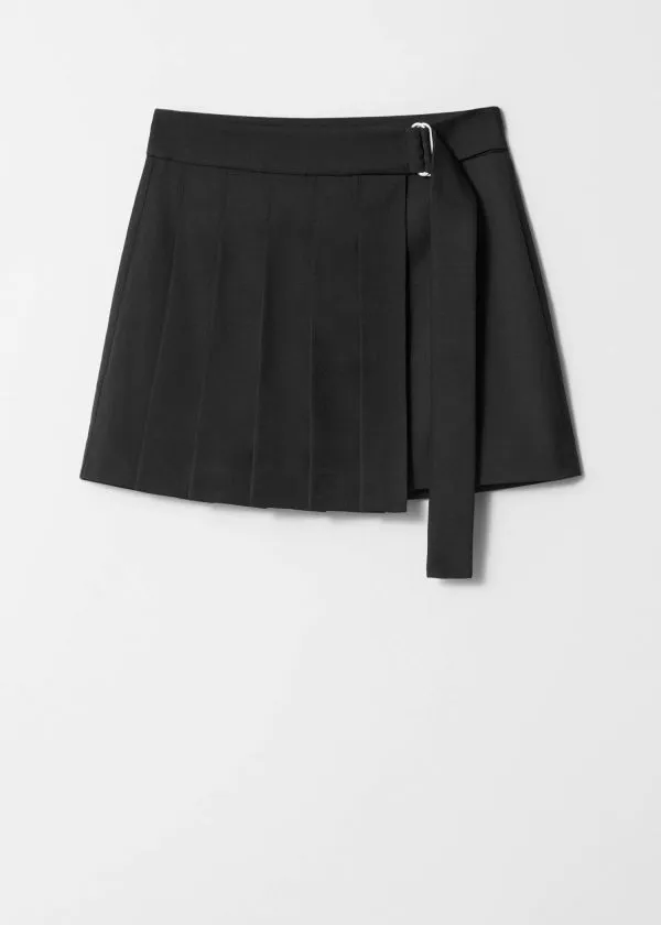 and Other Stories Pleated Wrap Mini Skirt Black Women Skirts