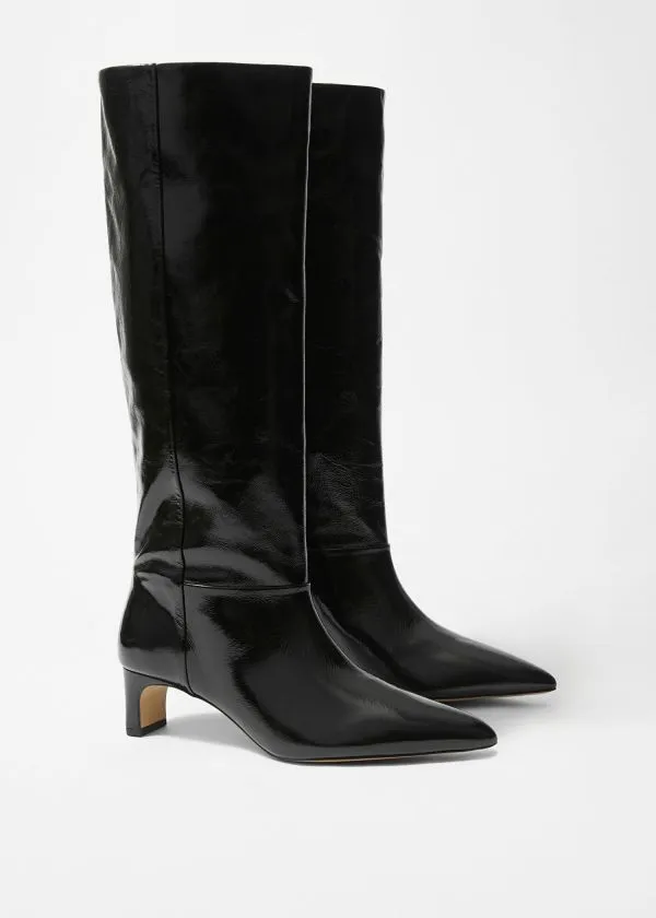 and Other Stories PointedToe KneeHigh Boots Black Patent Leather Women Boots