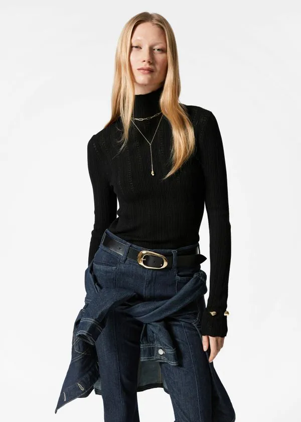 and Other Stories PointelleKnit Turtleneck Top Black Women Knitwear