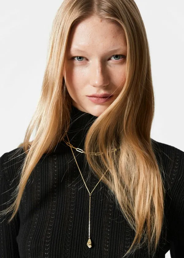 and Other Stories PointelleKnit Turtleneck Top Black Women Knitwear