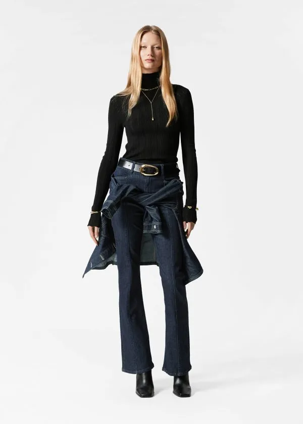 and Other Stories PointelleKnit Turtleneck Top Black Women Knitwear