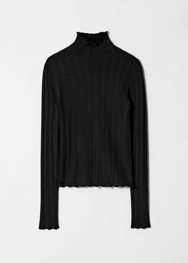 and Other Stories PointelleKnit Turtleneck Top Black Women Knitwear
