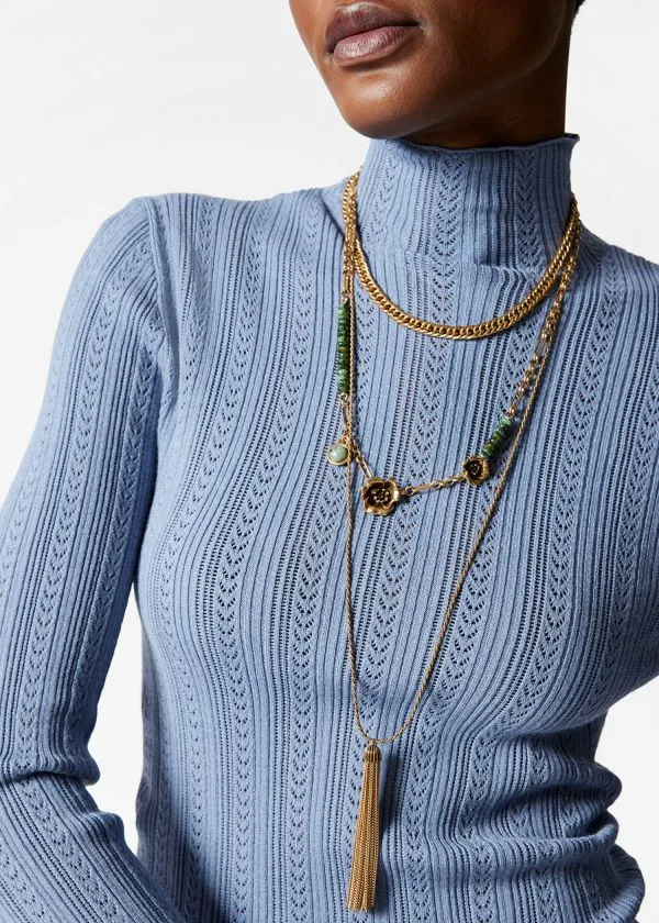 and Other Stories PointelleKnit Turtleneck Top Blue Women Knitwear