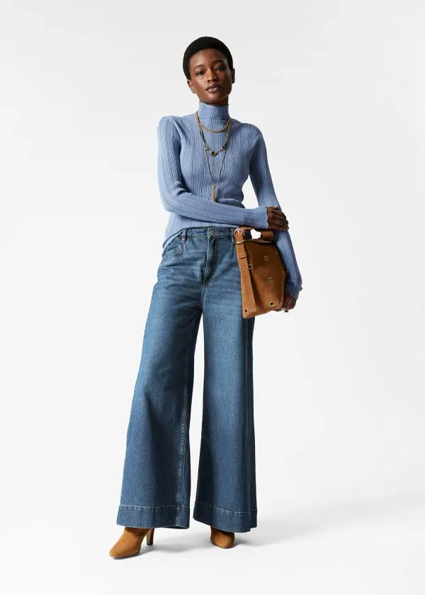 and Other Stories PointelleKnit Turtleneck Top Blue Women Knitwear