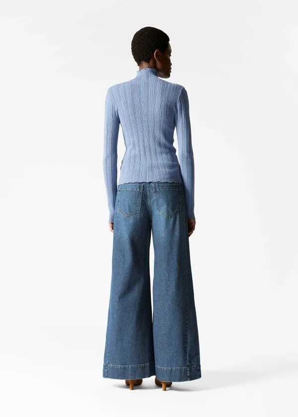 and Other Stories PointelleKnit Turtleneck Top Blue Women Knitwear