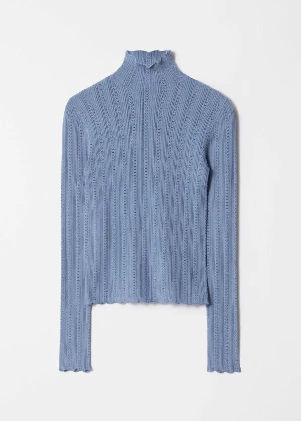 and Other Stories PointelleKnit Turtleneck Top Blue Women Knitwear