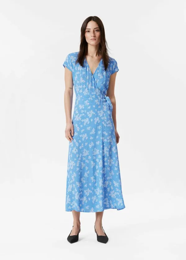 and Other Stories Printed Midi Wrap Dress Blue Print Women Dresses