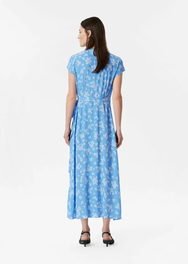 and Other Stories Printed Midi Wrap Dress Blue Print Women Dresses