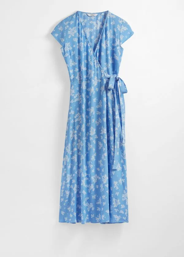and Other Stories Printed Midi Wrap Dress Blue Print Women Dresses