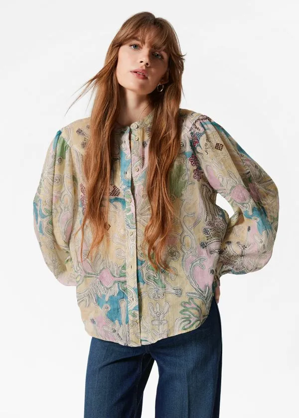 and Other Stories PuffSleeve Blouse Beigeandblue Pattern Women Blouses and Shirts and Other Stories PuffSleeve Blouse Beigeandblue Pattern Women Blouses and Shirts