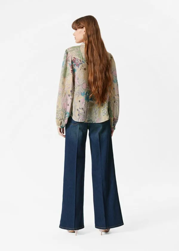and Other Stories PuffSleeve Blouse Beigeandblue Pattern Women Blouses and Shirts