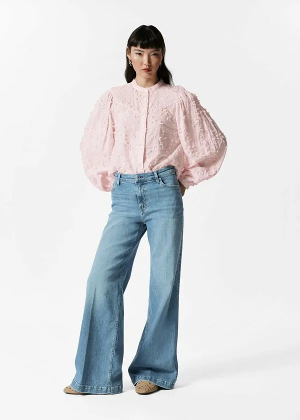 and Other Stories PuffSleeve Blouse Pink Floralappliqu Women Blouses and Shirts