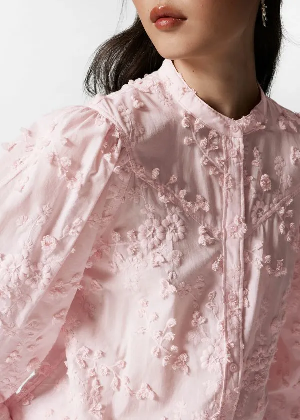 and Other Stories PuffSleeve Blouse Pink Floralappliqu Women Blouses and Shirts
