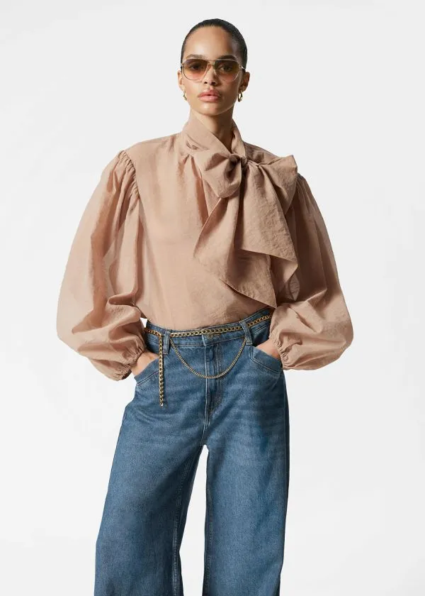 and Other Stories PuffSleeve BowDetail Blouse Beige Women Blouses and Shirts