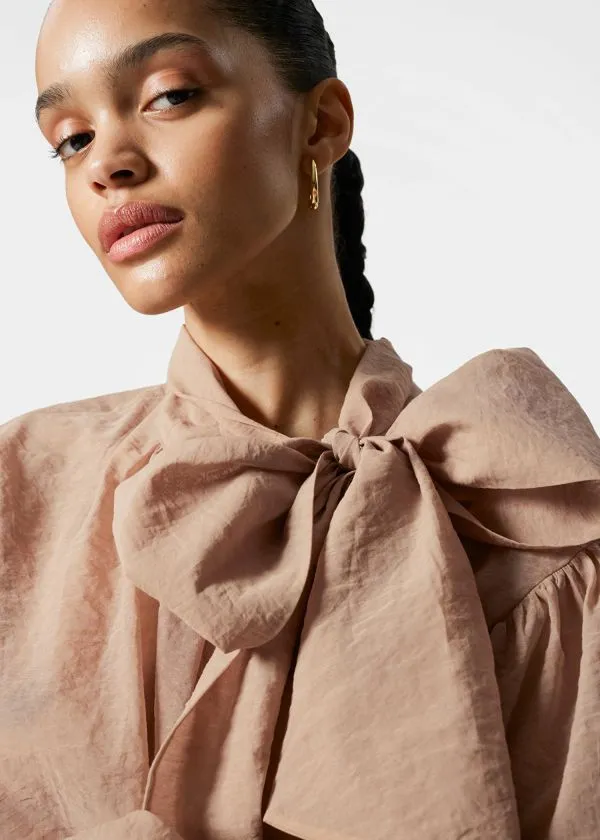 and Other Stories PuffSleeve BowDetail Blouse Beige Women Blouses and Shirts