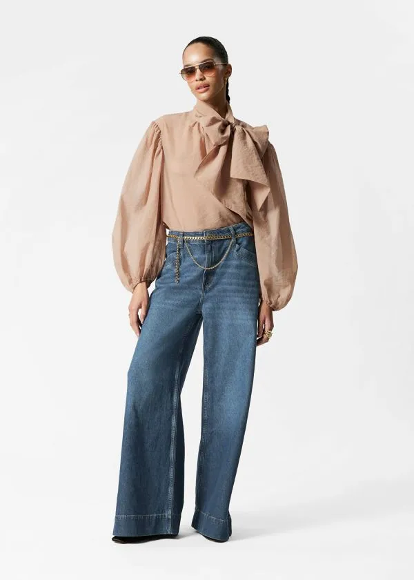 and Other Stories PuffSleeve BowDetail Blouse Beige Women Blouses and Shirts