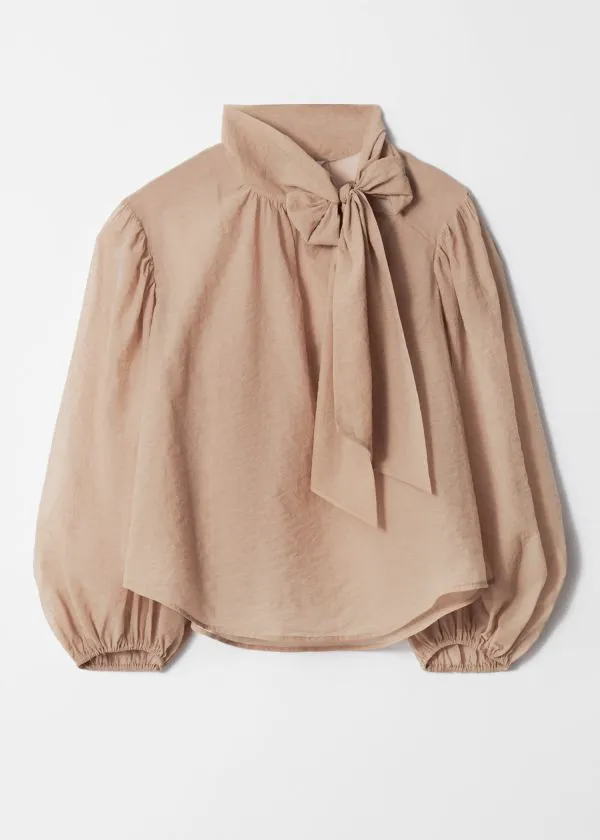 and Other Stories PuffSleeve BowDetail Blouse Beige Women Blouses and Shirts
