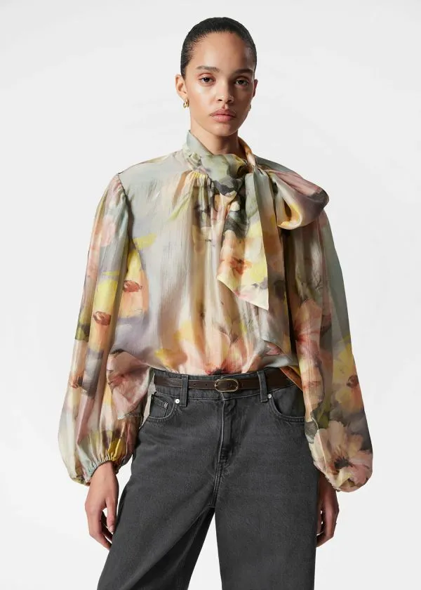 and Other Stories PuffSleeve BowDetail Blouse Tan Women Blouses and Shirts